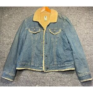Gap Denim Sherpa Lined Blue Jean Jacket Womens XL Trucker Southwestern Blue